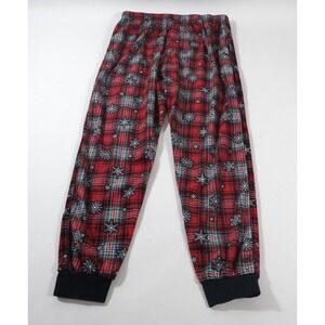 Narrow River Pajama Pants Women Medium Red Plaid Snowflakes Fleece Jogger Sleep